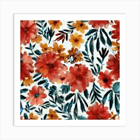 seamless Watercolor Floral Pattern 1 Art Print