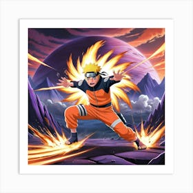 An Eye Catching Anime Style Digital Painting Featuring Naruto Unleashing Rasengan Set Against The Background Of Alien Planet And Visual Effects Like Explosions 1 Art Print