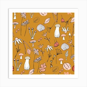 Mushroom Mustard Square Art Print