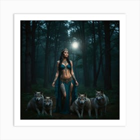 Wolf Woman In The Forest Art Print