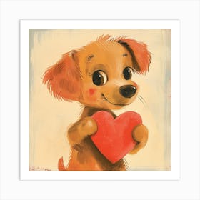 Puppy Holding Heart Art Print