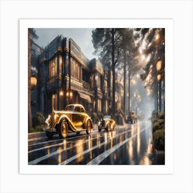 Classic Cars In The Rain Art Print