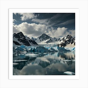 A Stunning Glacier With Blue Ice Formations, Towering Peaks, And A Bright, Sunny Sky 3 Art Print