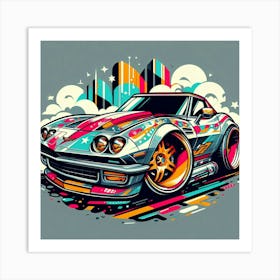 Chevrolet Corvette Old School Vehicle Colorful Comic Graffiti Style Art Print