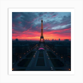 Paris Eiffel Tower At Sunset Art Print