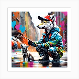 Wolf Fishing Art Print