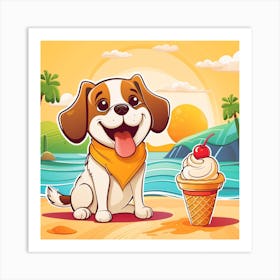 Dog Eating Ice Cream! Art Print