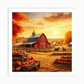 Autumn Farm Festival Capturing The Essence Of Rustic Charm Freshly Harvested Produce Spread Across 2 1 Art Print