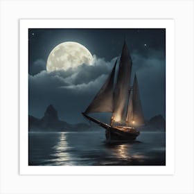 Sailboat At Night Art Print