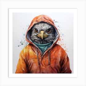 Watercolour Cartoon Quail In A Hoodie 2 Art Print