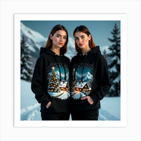 Two Women In The Snow Art Print