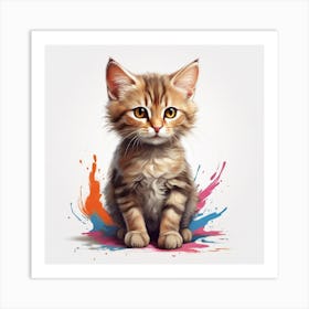 Kitten With Paint Splashes Art Print