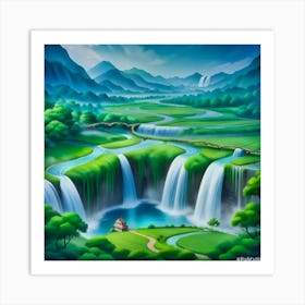 Waterfalls In The Mountains Art Print