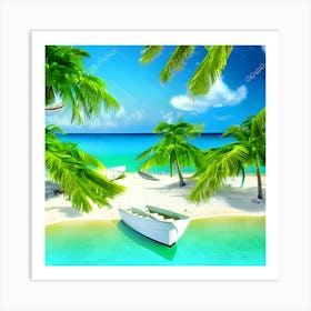 Tropical Beach With Palm Trees 2 Art Print