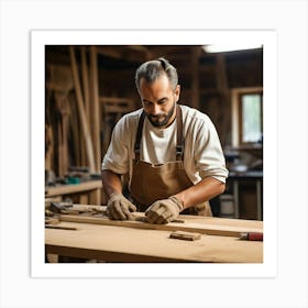 Carpenter Working In A Workshop Art Print