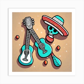 Mexican Guitar And Maracas Sticker 2d Cute Fantasy Dreamy Vector Illustration 2d Flat Centere (18) Art Print