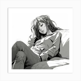 Anime Girl Sleeping On Couch Art Print