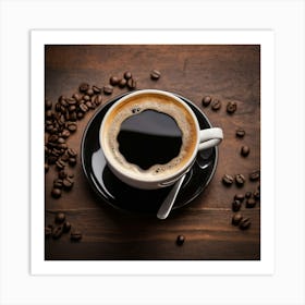 Coffee Cup With Coffee Beans Art Print