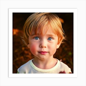 Firefly Strawberry Blond, Little Boy, Blue Eyes, Freckles, Nose, Child, Portrait, Adorable, Natural, (8) Art Print