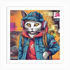 Cat With Headphones 3 Art Print