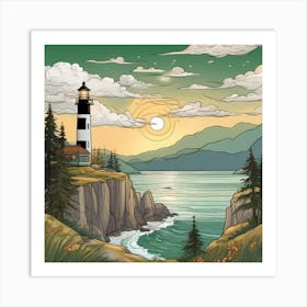Lighthouse At Sunset Landscape 15 Art Print