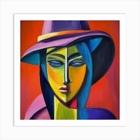 Abstract Woman In Purple Hat Art Print