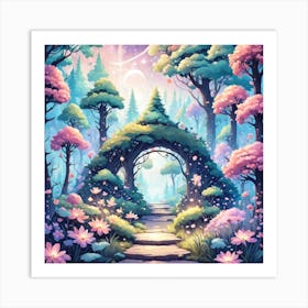 A Fantasy Forest With Twinkling Stars In Pastel Tone Square Composition 2 Art Print