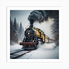 Steam Train In Winter Created using Imagine AI Art 1 Art Print
