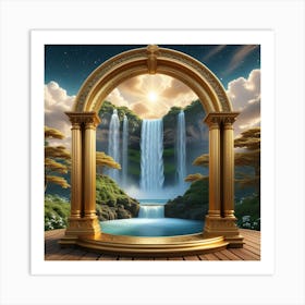 Golden Arch With Waterfall Art Print