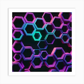 Hexagonal shapes with neon lights 3 Art Print