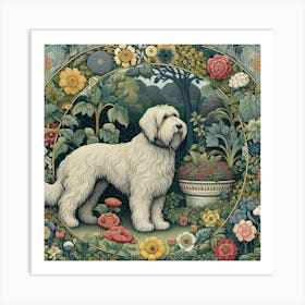 Dog In The Garden, William Morris style Art Print