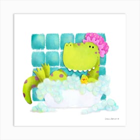 Dinosaur Bubble Bath Square Art Print