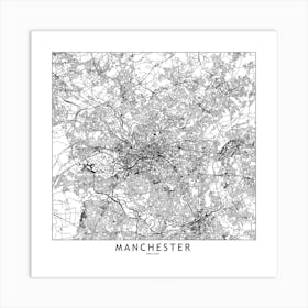 Manchester White Map Square Art Print