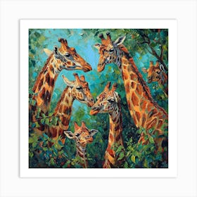 Herd Of Giraffe Portrait Brushstroke 2 Art Print