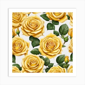 Yellow Roses Seamless Pattern 9 Art Print