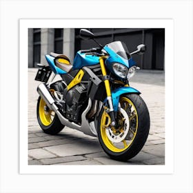 Blue And Yellow Motorcycle Art Print