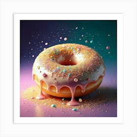 Firefly Whimsical, 3d, Illustration, Donut, Glazed, Porcelain, Gold, Sprinkles, Pastel, Colors, Bite (9) Art Print