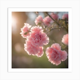 A Blooming Carnation Blossom Tree With Petals Gently Falling In The Breeze Art Print
