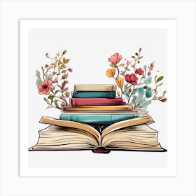 Open Book With Flowers Art Print