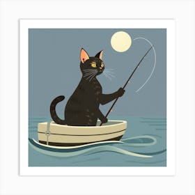 Cat Fishing In A Boat Art Print