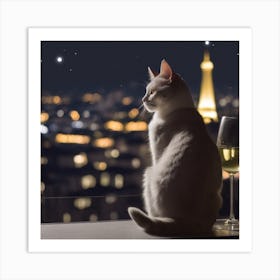 Wine For One Cat Enjoying Art Print