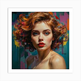 Woman With Colorful Hair Art Print