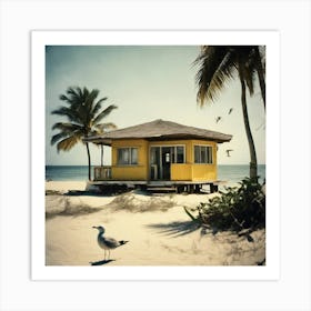Yellow House On The Beach Art Print