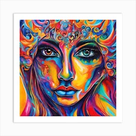 Woman With Colorful Hair Art Print