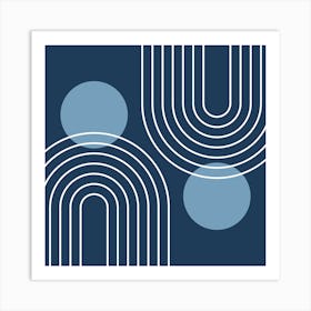 Mid Century Modern Geometric B19 In Navy Blue Shades (Rainbow And Sun Abstract) 02 Art Print