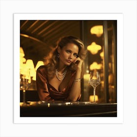 Pretty woman sitting at a bar with a drink Art Print