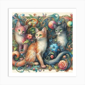 Colorful Kittens Art Print