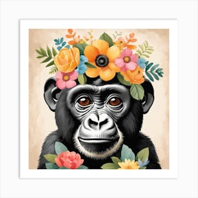 Floral Baby Gorilla Nursery Illustration (36) Art Print