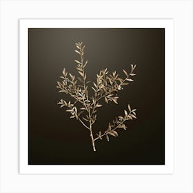 Gold Botanical Myrtle Dahoon Branch on Chocolate Brown n.4361 Art Print