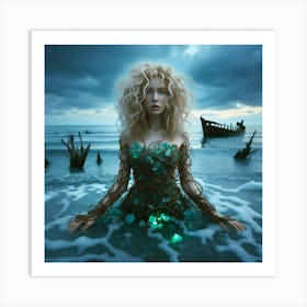 Girl In The Ocean Art Print